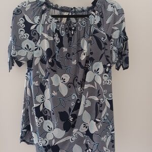 PerSeption Concept Floral Navy and Light Blue Blouse